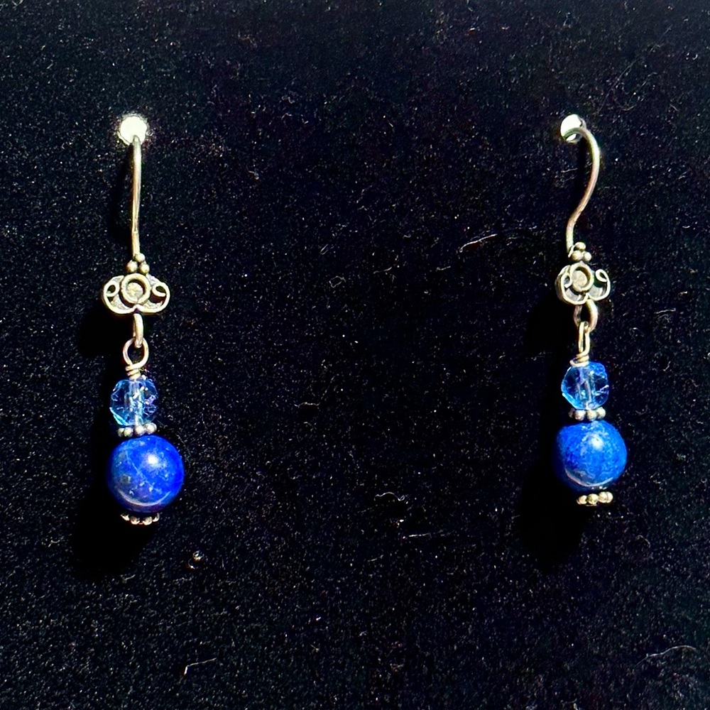 🌟 Artisan Made Lapis Sterling Silver Drop Earrings